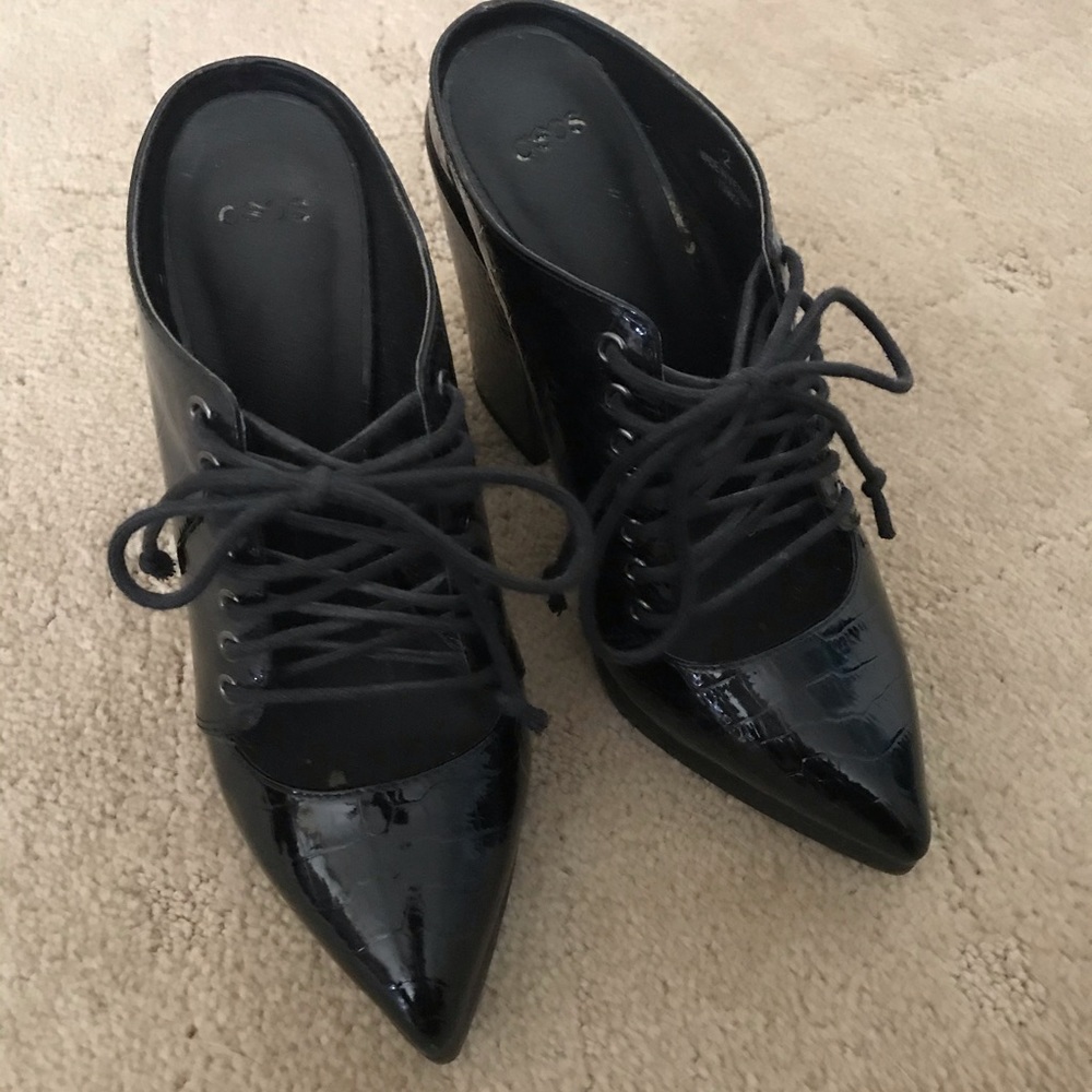 ASOS black patent leather mules